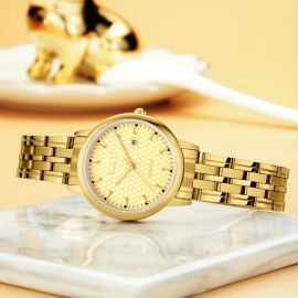 KKY Square Analog Pointer Golden Calendar Watch Waterproof Fashion Luminous Stainless Steel Watch