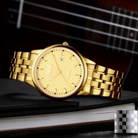 KKY Square Analog Pointer Golden Calendar Watch Waterproof Fashion Luminous Stainless Steel Watch