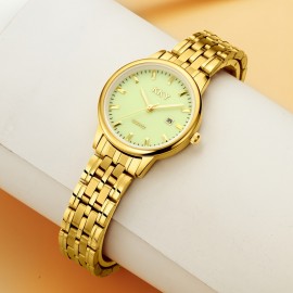 KKY Square Analog Pointer Golden Calendar Watch Waterproof Fashion Luminous Stainless Steel Watch