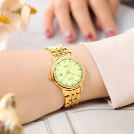 KKY Square Analog Pointer Golden Calendar Watch Waterproof Fashion Luminous Stainless Steel Watch