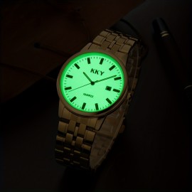 KKY Square Analog Pointer Golden Calendar Watch Waterproof Fashion Luminous Stainless Steel Watch