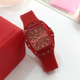 Candy Color Tonneau Pointer Quartz Watch - Stylish Analog Display for Women & Men - Durable Silicone Strap