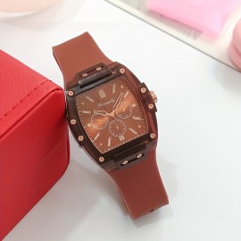 Candy Color Tonneau Pointer Quartz Watch - Stylish Analog Display for Women & Men - Durable Silicone Strap