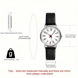 Luminous Round Face Quartz Watch - PU Leather Strap, Water Resistant, Casual Fashion Timepiece for Daily Use - Stylish and Affordable Womens Wrist Watch