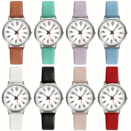 Luminous Round Face Quartz Watch - PU Leather Strap, Water Resistant, Casual Fashion Timepiece for Daily Use - Stylish and Affordable Womens Wrist Watch