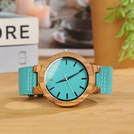 Vintage Chic Round Pointer Quartz Watch - Genuine Leather Strap, Natural Wood Face, Casual Analog Timepiece for Women - Fashionable Accessory for Any Occasion