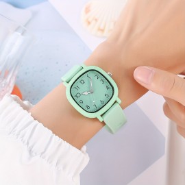 Vibrant Candy Color Square Pointer Analog Quartz Watch - Fashionable Silicone Strap, Water-Resistant, Daily Wear, Perfect for Women's Everyday Use