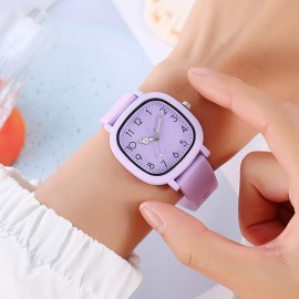 Vibrant Candy Color Square Pointer Analog Quartz Watch - Fashionable Silicone Strap, Water-Resistant, Daily Wear, Perfect for Women's Everyday Use