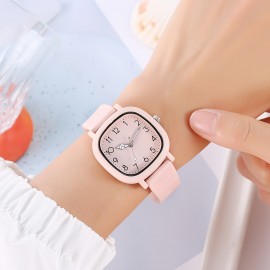 Vibrant Candy Color Square Pointer Analog Quartz Watch - Fashionable Silicone Strap, Water-Resistant, Daily Wear, Perfect for Women's Everyday Use