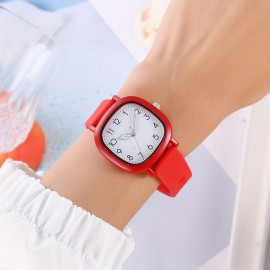 Vibrant Candy Color Square Pointer Analog Quartz Watch - Fashionable Silicone Strap, Water-Resistant, Daily Wear, Perfect for Women's Everyday Use