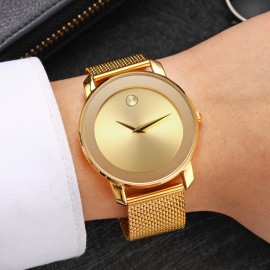 Elegant Ultra-Slim Quartz Watch for Women - Stainless Steel Strap, Alloy Pointer, Water-Resistant, Mesh Band Design, Gift-Ready Package with Luxurious Feel