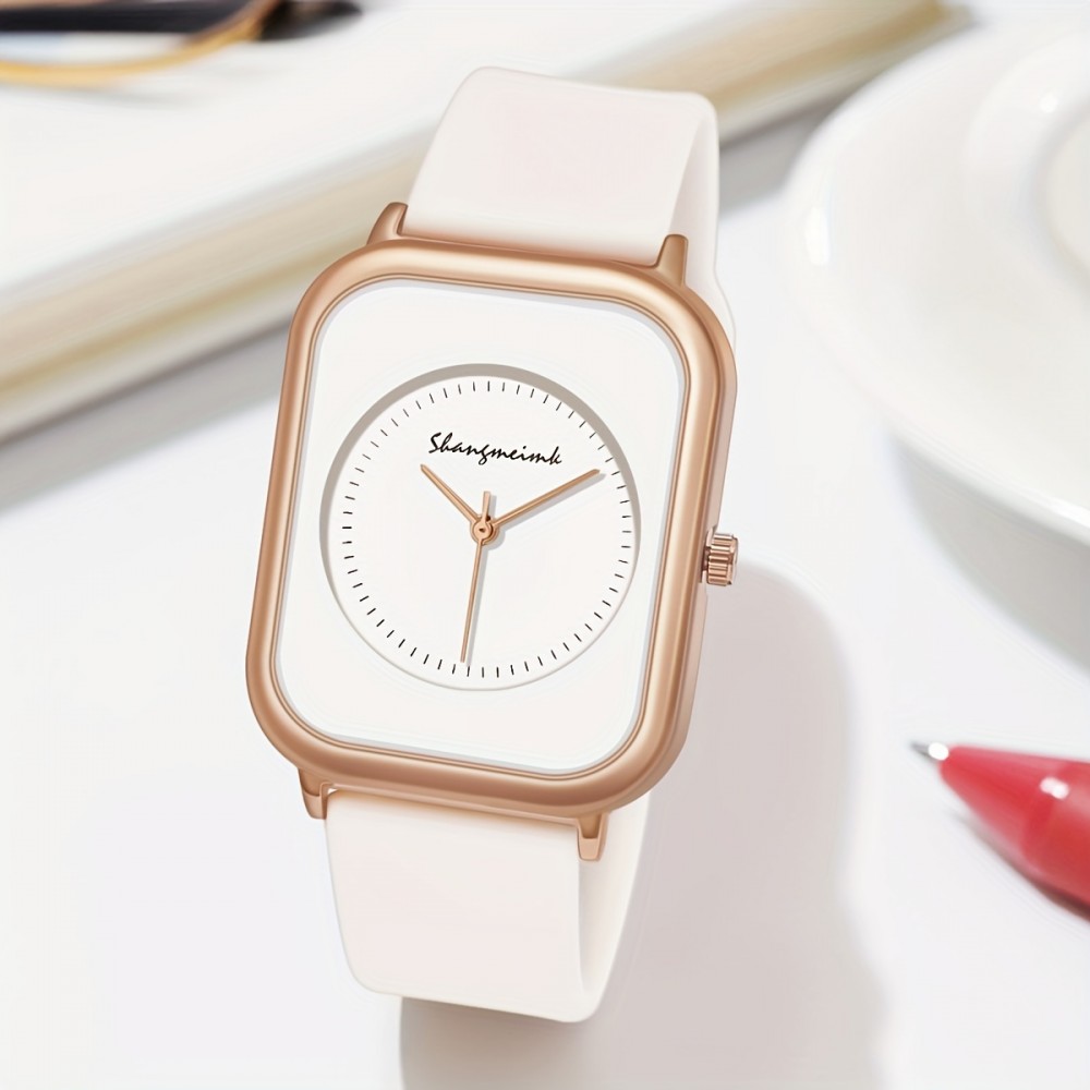 Stylish Square Face Quartz Watch - Elegant Fashion Design, Soft Silicone Strap, Water Resistant, Accurate Timekeeping, Daily Wear, Perfect for Women's Casual Outings and Office Use