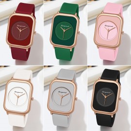 Stylish Square Face Quartz Watch - Elegant Fashion Design, Soft Silicone Strap, Water Resistant, Accurate Timekeeping, Daily Wear, Perfect for Women's Casual Outings and Office Use