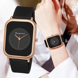 Stylish Square Face Quartz Watch - Elegant Fashion Design, Soft Silicone Strap, Water Resistant, Accurate Timekeeping, Daily Wear, Perfect for Women's Casual Outings and Office Use