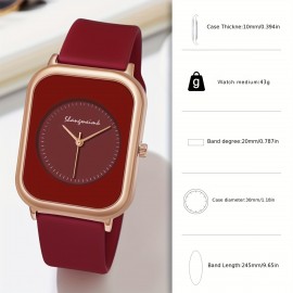 Stylish Square Face Quartz Watch - Elegant Fashion Design, Soft Silicone Strap, Water Resistant, Accurate Timekeeping, Daily Wear, Perfect for Women's Casual Outings and Office Use