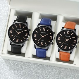 3pcs Women's Quartz Watch Set - Chic Analog Display with Faux Leather Straps, Alloy Case