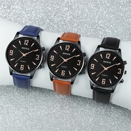 3pcs Women's Quartz Watch Set - Chic Analog Display with Faux Leather Straps, Alloy Case