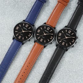 3pcs Women's Quartz Watch Set - Chic Analog Display with Faux Leather Straps, Alloy Case