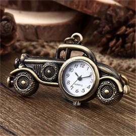 Vintage Pocket Watch Key Chain - Quartz Movement, Creative Bronze Design, Novelty Keychain, Nurse Watch, Bag Accessory, Classic Car Shaped Pendant, Unique Gift Idea