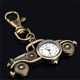 Vintage Pocket Watch Key Chain - Quartz Movement, Creative Bronze Design, Novelty Keychain, Nurse Watch, Bag Accessory, Classic Car Shaped Pendant, Unique Gift Idea