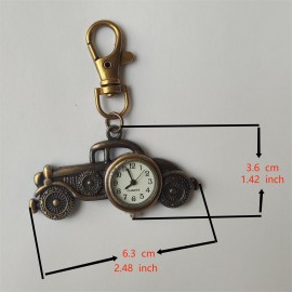 Vintage Pocket Watch Key Chain - Quartz Movement, Creative Bronze Design, Novelty Keychain, Nurse Watch, Bag Accessory, Classic Car Shaped Pendant, Unique Gift Idea