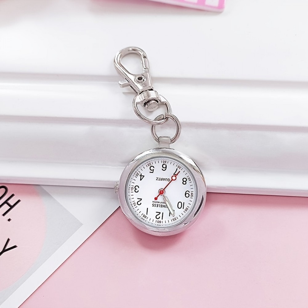 Stylish Quartz Pocket Watch Keychain - Simple Round Design, Nurse Watch, Alloy Pointer, Hanging Watch, Casual Accessory for Men and Women