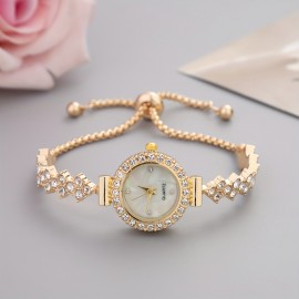 Shimmering Luxury Rhinestone Quartz Watch - Fashionable Iridescent Dial - Adjustable Bracelet Wristwatch for Casual Glamour