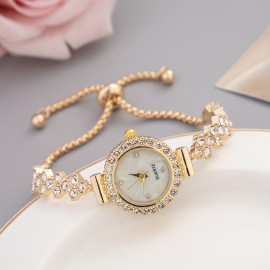 Shimmering Luxury Rhinestone Quartz Watch - Fashionable Iridescent Dial - Adjustable Bracelet Wristwatch for Casual Glamour