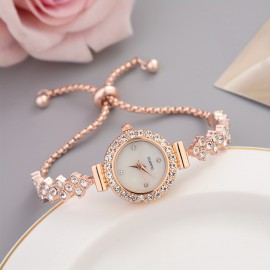 Shimmering Luxury Rhinestone Quartz Watch - Fashionable Iridescent Dial - Adjustable Bracelet Wristwatch for Casual Glamour