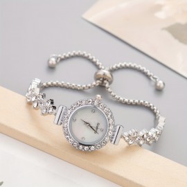 Shimmering Luxury Rhinestone Quartz Watch - Fashionable Iridescent Dial - Adjustable Bracelet Wristwatch for Casual Glamour