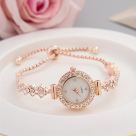 Shimmering Luxury Rhinestone Quartz Watch - Fashionable Iridescent Dial - Adjustable Bracelet Wristwatch for Casual Glamour