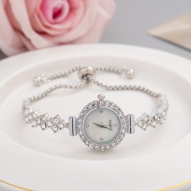 Shimmering Luxury Rhinestone Quartz Watch - Fashionable Iridescent Dial - Adjustable Bracelet Wristwatch for Casual Glamour