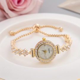 Shimmering Luxury Rhinestone Quartz Watch - Fashionable Iridescent Dial - Adjustable Bracelet Wristwatch for Casual Glamour