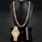 3pcs Luxury Rhinestone Quartz Watch, Alloy Wristband and Jewelry Necklace, Bracelet Set - Glittering Timepiece with Sparkling Accents, Perfect Accessory for Women, Ideal Gift for Her, Eid, Anniversary, Birthday, and Special Occasions