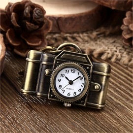 Vintage-Inspired Camera Shaped Pocket Watch - Quartz Movement, Bronze Plated, Creative Key Chain, Trendy Pendant, Stylish Bag Accessory, Novelty Gift Idea, Unique Collectible Item