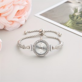 Luxury Women's Round Pointer Quartz Watch - Sparkling Rhinestone Accented, Stainless Steel Bracelet, Water Resistant, Analog Display, Elegant Timepiece for Formal Occasions - Perfect Gift Idea