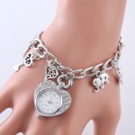 Rhinestone Heart Fashion Quartz Bracelet Watch Cute Elephant Clover Pendant Bangle Cuff Watch For Women   Her