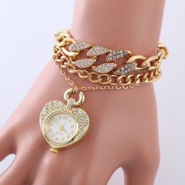 Rhinestone Heart Fashion Quartz Bracelet Watch Cute Elephant Clover Pendant Bangle Cuff Watch For Women   Her