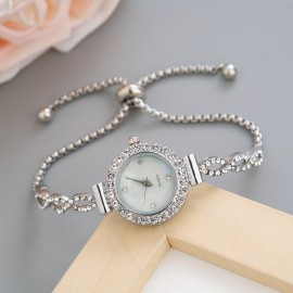 Elegant Quartz Women's Watch with Crystals – Chic Analog Bracelet, Casual Style & Iridescent Dial