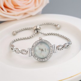 Elegant Quartz Women's Watch with Crystals – Chic Analog Bracelet, Casual Style & Iridescent Dial