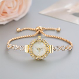 Elegant Quartz Women's Watch with Crystals – Chic Analog Bracelet, Casual Style & Iridescent Dial