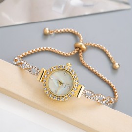 Elegant Quartz Women's Watch with Crystals – Chic Analog Bracelet, Casual Style & Iridescent Dial