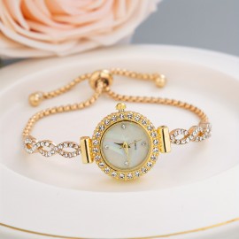 Elegant Quartz Women's Watch with Crystals – Chic Analog Bracelet, Casual Style & Iridescent Dial