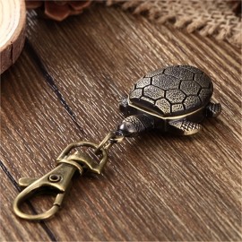 Unique Turtle-Shaped Vintage Bronze Pocket Watch Keychain - Quartz Movement, Flip Car Keychain Pendant, Novelty Bag Accessories, Cute Collectible Gift