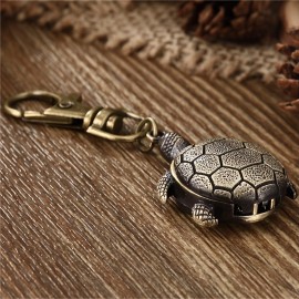 Unique Turtle-Shaped Vintage Bronze Pocket Watch Keychain - Quartz Movement, Flip Car Keychain Pendant, Novelty Bag Accessories, Cute Collectible Gift