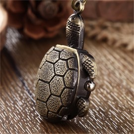 Unique Turtle-Shaped Vintage Bronze Pocket Watch Keychain - Quartz Movement, Flip Car Keychain Pendant, Novelty Bag Accessories, Cute Collectible Gift