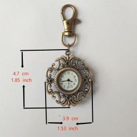 Vintage Flower Pocket Watch Hollow Novelty Bronze Key Chain Creative Quartz Watch Trend Pendant Bag Accessories