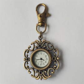 Vintage Flower Pocket Watch Hollow Novelty Bronze Key Chain Creative Quartz Watch Trend Pendant Bag Accessories