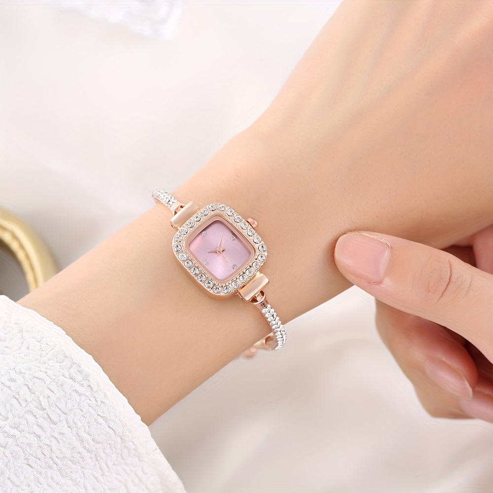 Glamorous Square Alloy Bracelet Watch, Quartz Movement, Elegant Pointer Display, Fashionable And Versatile Design