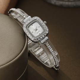 Glamorous Square Alloy Bracelet Watch, Quartz Movement, Elegant Pointer Display, Fashionable And Versatile Design